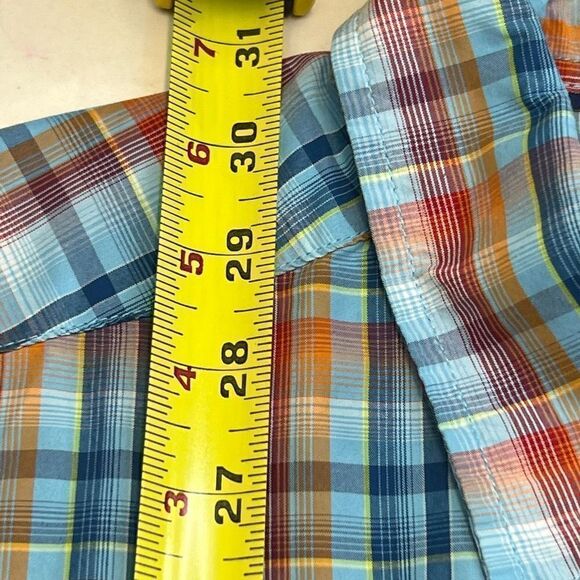 MARMOT Shirt Men's Button Down Plaid Short Sleeve L Blue Orange - Picture 8 of 11